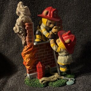Firefighter Bear Figurine with Red and Yellow Accents